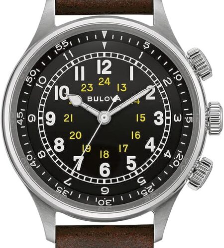 Bulova Men's Military Heritage A-15 Pilot Watch in Stainless Steel with Brown Leather Strap and 3-Hand Automatic Movement Style: 96A245
