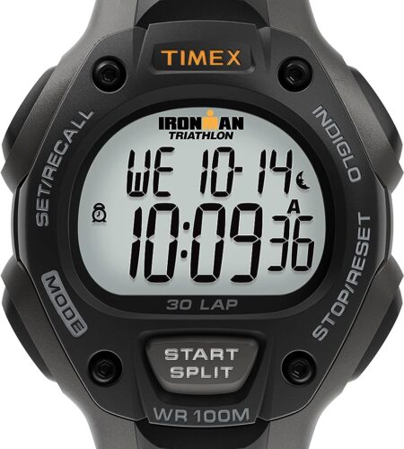 Timex Men's T5E901 Ironman Classic 30 Gray/Black Resin Strap Watch, Black/Gray/Orange Accent, One Size